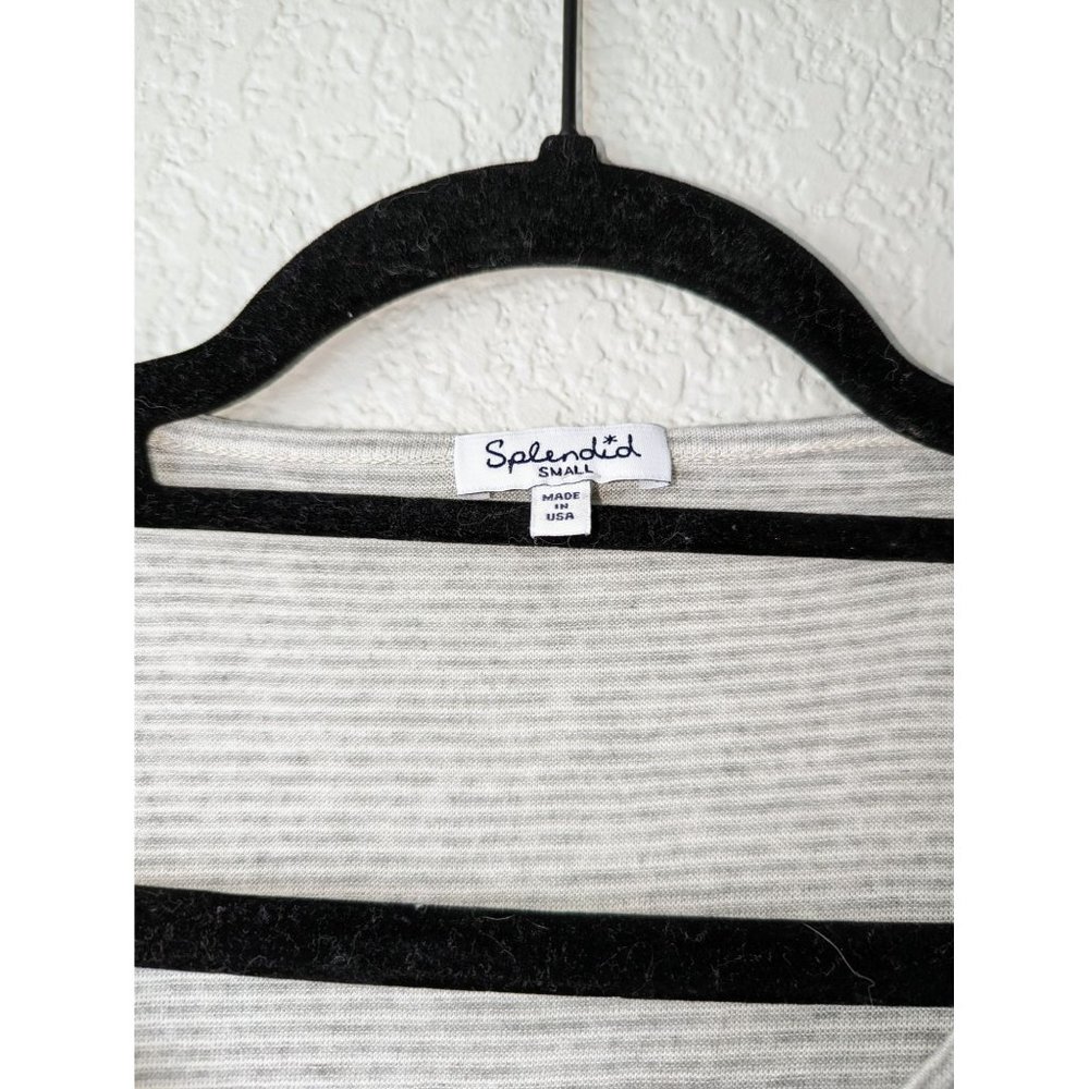 Splendid Small Grey and White Striped Long Sleeve Shirt  with Asymmetrical Trim - Picture 3 of 8